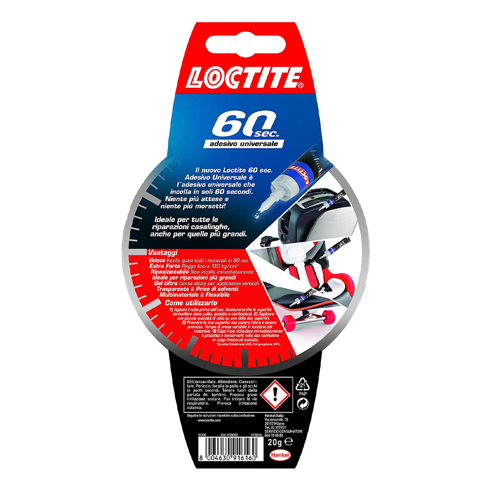 Adesivo Universale Gel per Riparazioni Facili e Veloci 60 Secondi LOCTITE 20 g